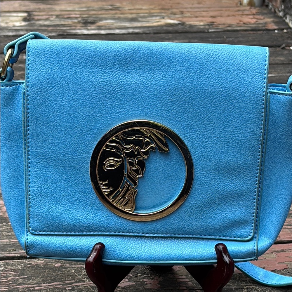 Versace Blue and Gold Crossbody Bag with Medallion BNWOT vintage